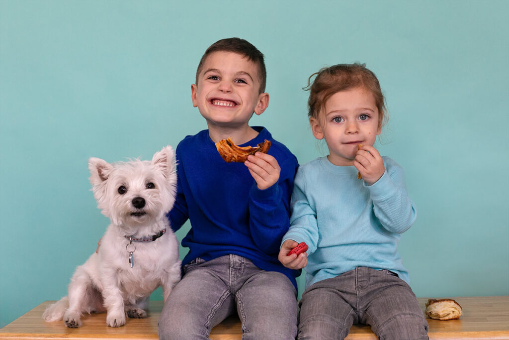 Wicker Park Photographer, Indoor family photo session, 2 younger boys with the family dog.