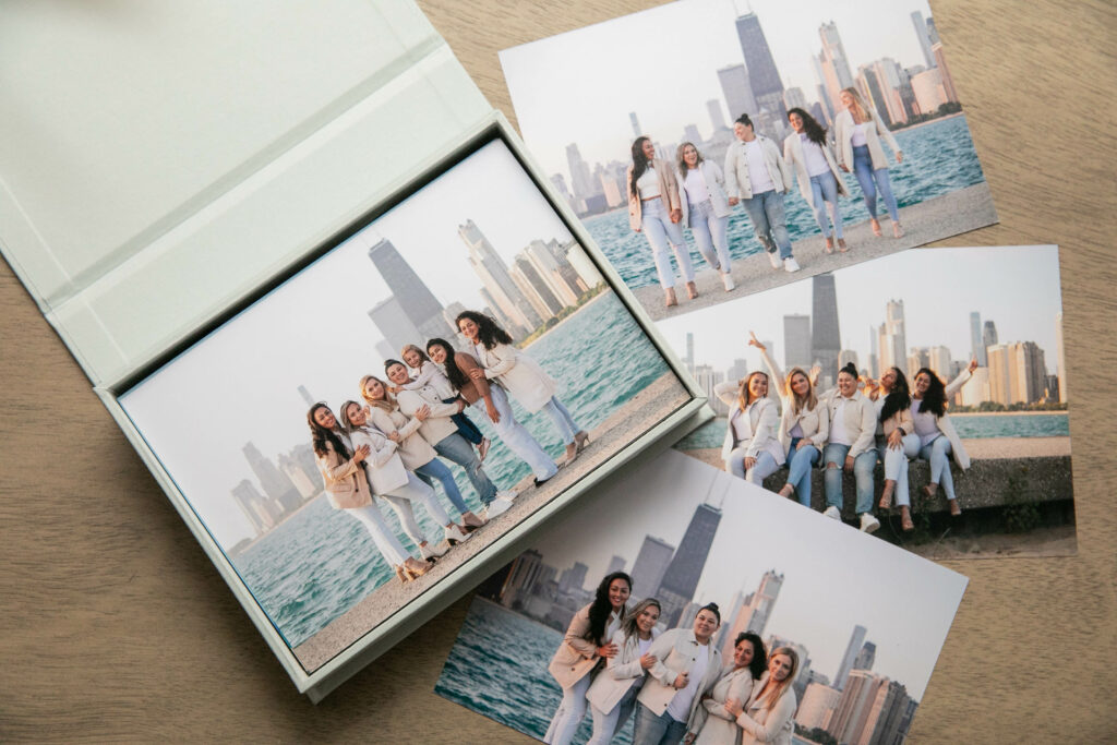 Chicago family photos in custom linen box